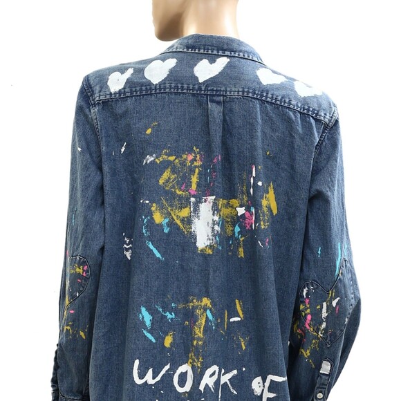Kerri Rosenthal Mia Studio Shirt Top Long Sleeve Hand Printed Artwork M 286282 - Picture 8 of 8